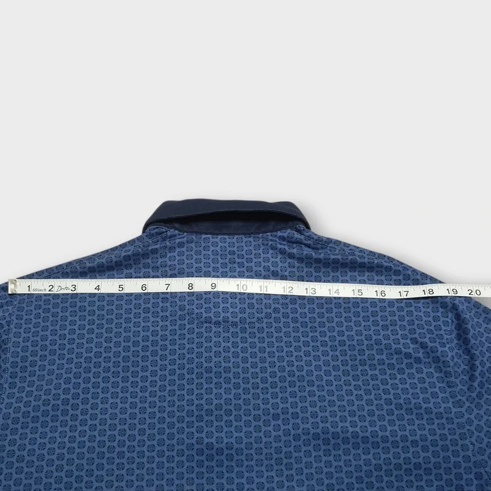 Mizzen+Main‎ Mens Contrast Collar Polo Classic Blue Geometric Print Shirt Medium